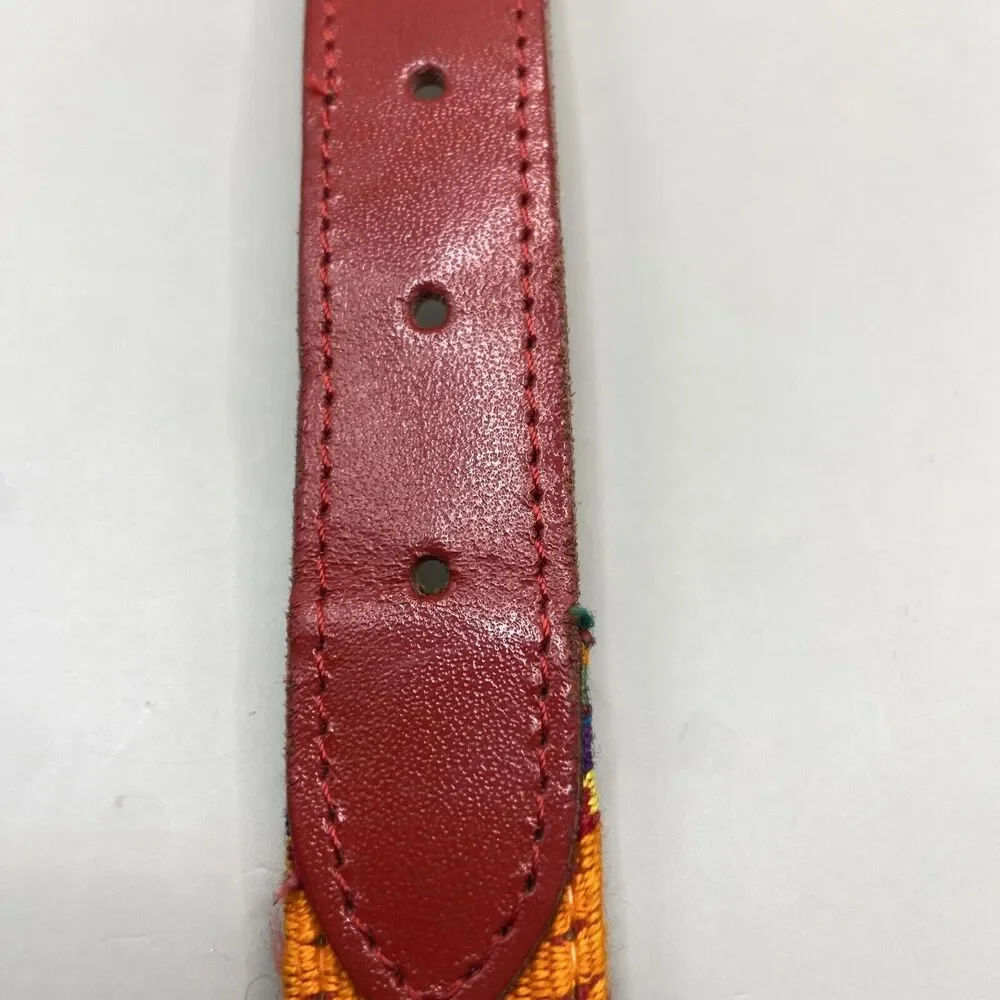Ribco Belt Red Genuine Leather Size Youth M/L Multicolored Woven Tapestry Fabric